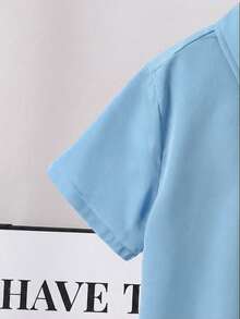 SHEIN Boys' Casual Comfortable Contrast Color Short Sleeve Shirt - Baby Blue - View 5