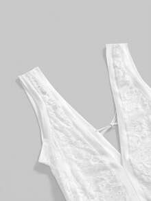 Sweetness Lace Ruffle Sheer Deep V Neck Dress, Suitable For Western Music Festival - White - View 9