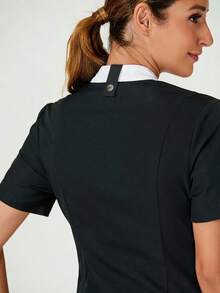 TaskEZ 女士拼色休闲日常工作服上衣 - 黑與白 - 查看 4