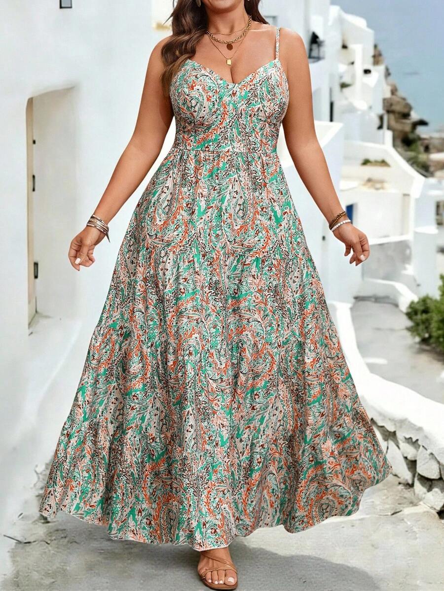 Breezaya Plus Size Solid Color Ruffle Hemline Backless Spaghetti Strap Sleeveless Dress For New Year Clothes, For Thanksgiving Maxi Women Outfit - Multicolor - View 1