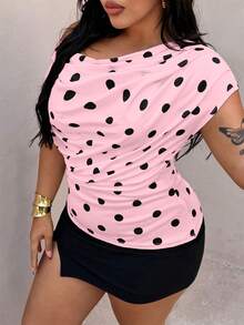 Rustia Camiseta sin mangas de cuello de pico con lunares, talla grande, primavera/verano - Rosa - Ver 5