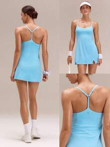 GLOWMODE FeatherFit™-Air Elevate A-Line Gaun Mini Slip dengan Kantong Pendek Tersembunyi, Nyaman untuk Aktivitas Harian Musim Panas, Cepat Kering, dan Menyerap Kelembapan - Biru Langit - View 9