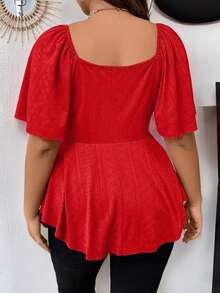 Rometta Plus Size Women's Twist Knot Asymmetrical Hem T-Shirt For New Year Clothes - Red - View 2