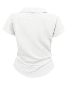 Airaco Women's Solid Color Polo Collar Short Sleeve Casual Versatile T-Shirt - White - View 2