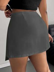 SHEIN PETITE CURVE 大码女装时尚休闲裹身裙 - 深灰色 - 查看 2