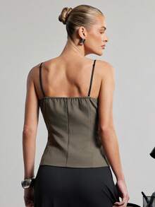 Hauture Contrast Color Spaghetti Strap Fitted Sleeveless Elegant Lace Peekaboo Corset Top, Summer Lace Detail, Old Money Cropped Tailored Top For Women, Business Casual, Desk To Dinner Outfit, Versatile Styling For Office - Black - View 2