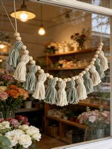 1 chiếc vòng trang trí Giáng sinh thủ công tua rua màu chuyển sắc xanh lá cây, xanh dương, xám, trắng, phong cách Bohemian, dùng treo tường trang trí nhà cửa, lớp học, dịp lễ. - Nhiều màu - Xem 11