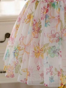 SHEIN Glamorique Kids Đầm peplum sang trọng, thanh lịch, duyên dáng, tay ngắn, thắt eo dành cho bé gái, trang phục dự tiệc. - Màu be - Xem 11