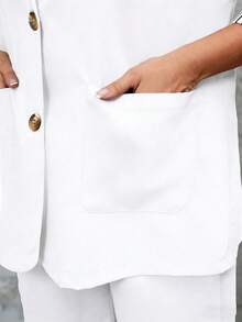 EMERY ROSE Conjunto de traje casual de chaqueta con solapa y pantalones de una sola hilera para mujer de talla grande - Blanco - Ver 4