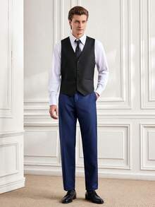 Officeau Men's Solid Color Versatile Business Casual Formal Classic Black Vest - Black - View 5