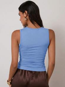 COSMINA Camiseta de tirantes de unicolor casual para mujer, verano - Celeste - Ver 2