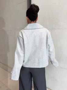 Marta Soriano 女士超大翻领装饰纽扣长袖外套 - 淺灰色 - 查看 2
