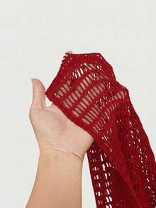 ROMWE Kawaii Y2K 做旧休闲连帽针织衫 - 紅色 - 查看 5