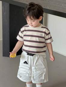 DAZY Toddler Boys' Casual Striped Round Neck Short Sleeve Top, Summer - White - View 6
