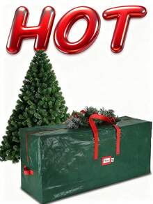 Una bolsa de almacenamiento grande para árbol de Navidad, impermeable, con un diseño de doble cremallera elegante y asas resistentes. Se puede usar para decoraciones de Halloween, decoraciones navideñas, decoraciones de cumpleaños, decoraciones de otoño, cajas/regalos de boda, regalos de Navidad, etc. - Verde - View 5