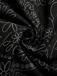 Sweetra Plus Size Square Neck Ruffle Sleeve Short Dress, Elegant Vintage Cute Faux Embroidery Pumpkin Brown Knee-Length A-Line Dress - Black - View 6