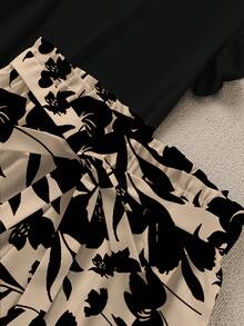 SHEIN LUNE 纯色上衣和简约花卉图案短裤两件套，大码 - 彩色 - 查看 5