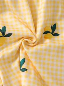 2件套女童甜美公主风亮黄色背心短裤套装，春夏款，多层蝴蝶结纽扣装饰喇叭袖上衣和短裤，适合日常穿着和派对穿着 - 黃色 - 查看 9