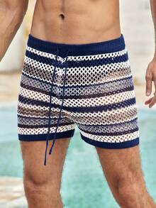 Mercer Haus 男士度假休闲多色镂空针织短裤沙滩装男士泳裤沙滩短裤，适合夏季在夏威夷的热带假期穿着。 - 彩色 - 查看 1