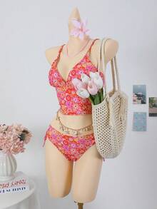 SHEIN Swim Mod Bộ đồ bơi 2 mảnh Swim Mod 2026 mới dành cho nữ, họa tiết hoa nhí, màu sắc tươi sáng, kiểu bikini dễ thương, được thiết kế cho các cô gái tuổi teen, phong cách ngọt ngào, giản dị, phù hợp cho mùa hè. - Nhiều màu - Xem 4