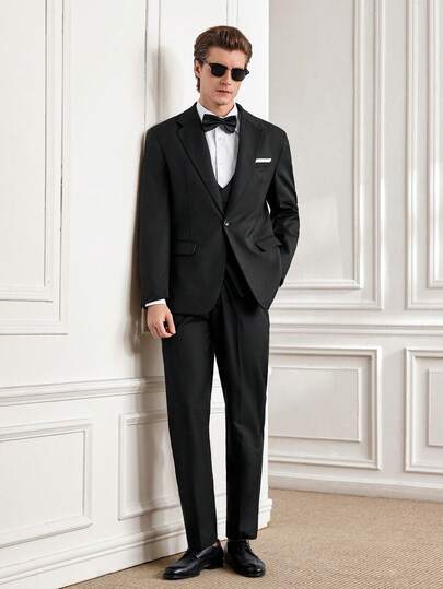 Officeau Bộ vest nam phong cách retro 3 món, dáng ôm, cổ áo nhọn, áo gile và quần tây, thích hợp cho đám cưới, tiệc tùng, các dịp trang trọng (Áo khoác + Áo gile + Quần tây) (Size XS-3XL)