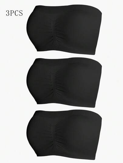 3pcs/Set Plus Size Women Solid Color Casual Strapless Bras