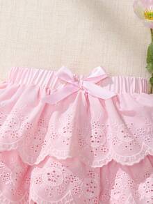 Souflis Váy bé gái kiểu Pháp cổ điển, dáng suông, 3 lớp, thêu ren, thích hợp mặc hàng ngày, đi chơi và nhiều dịp khác. - Hồng - Xem 4