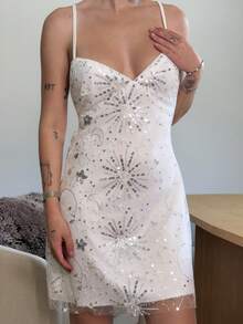 Abrilcols 女士网纱露背系带优雅浪漫性感约会连衣裙 - 白色 - 查看 3