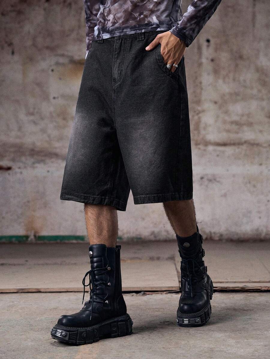 GlobeSwift 男士刺绣印花牛仔短裤