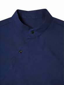 Manfinity Homme Men's Solid Color Casual Versatile Daily Wear Short Sleeve Shirt - Navy Blue - View 7