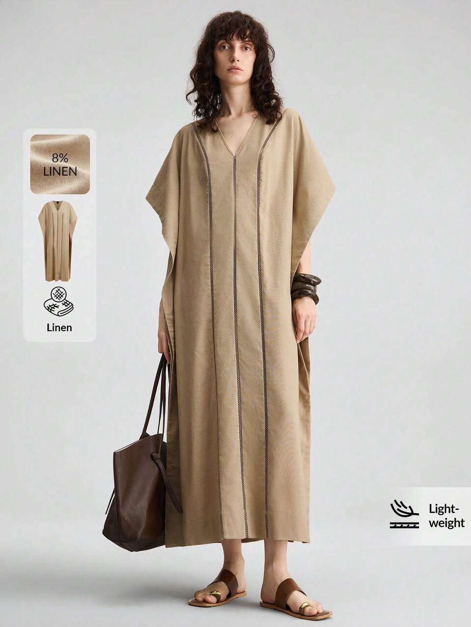 Khaki Summer Casual Elegant Unique Vacation Dress, Elegant Shoulder Strap Side Slit Ruffle Patchwork Minimalist French Luxury Feel Urban Chic Dresses