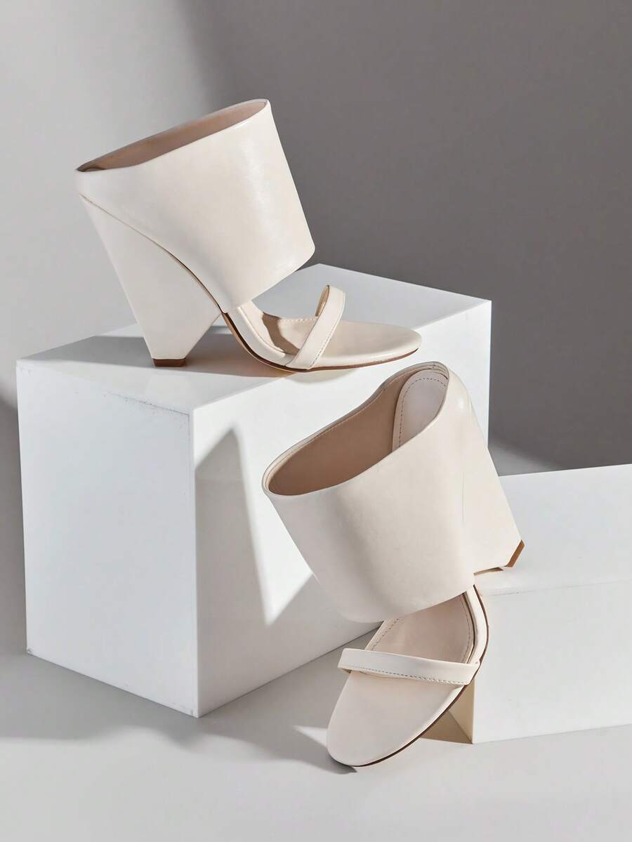 SHUZIA Giày sandal cao gót mũi tròn màu trắng ngà thanh lịch dành cho nữ, thoải mái, thích hợp cho mùa xuân hè, đi nghỉ mát. - trắng - Xem 1