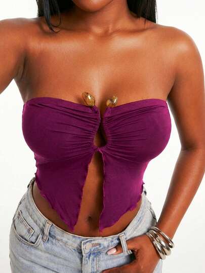 SHEIN SXY Áo dệt kim không tay màu đỏ tía co giãn cao, đính hạt kim loại. Phong cách thường ngày, thanh lịch, phóng khoáng, thích hợp cho kỳ nghỉ xuân/hè, đi nghỉ mát, lễ hội âm nhạc, hòa nhạc, tiệc hóa trang, kỳ nghỉ biển, hẹn hò, sinh nhật, tiệc độc thân, câu lạc bộ. Dễ thương, giản dị, đi mua sắm, dạo phố, đi chơi. Dễ phối đồ và giúp bạn trông thon gọn, tôn dáng.