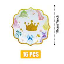 Set di stoviglie monouso per 16 persone, con gonne a forma di corona a quattro petali, piatti, tovaglioli, bicchieri di carta, adatto per compleanni, matrimoni, feste a tema, picnic in famiglia - Visualizzare 10