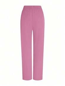 TaskEZ 2 piezas Conjunto de uniforme con top de cuello en V de manga corta y pantalones, uniforme de servicio de limpieza - Rosa - Ver 8
