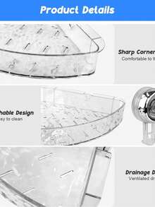 Corrugated Suction Cup Storage Rack Triangle Suction Cup Shower Rack Wall-Mounted Storage Rack With Super Suction Transparent Angle Rack Suitable For Bathroom, Kitchen, Glass - Multicolor - View 5