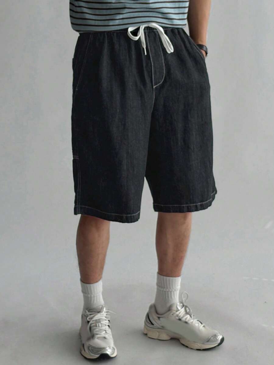 DAZY Pantalones cortos negros con cintura elástica para hombre - Negro - Ver 1