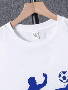 SHEIN Teen Boy White Summer Streetwear Loose Short Sleeve Shorts Set,Suitable For Daily Use,Sports,School,Parties,Weddings,Performances & Opening Ceremonies - Royal Blue - View 4