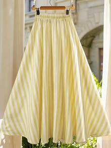GlowEve Women's Striped High Waist Elegant Office Skirt - Yellow - View 2
