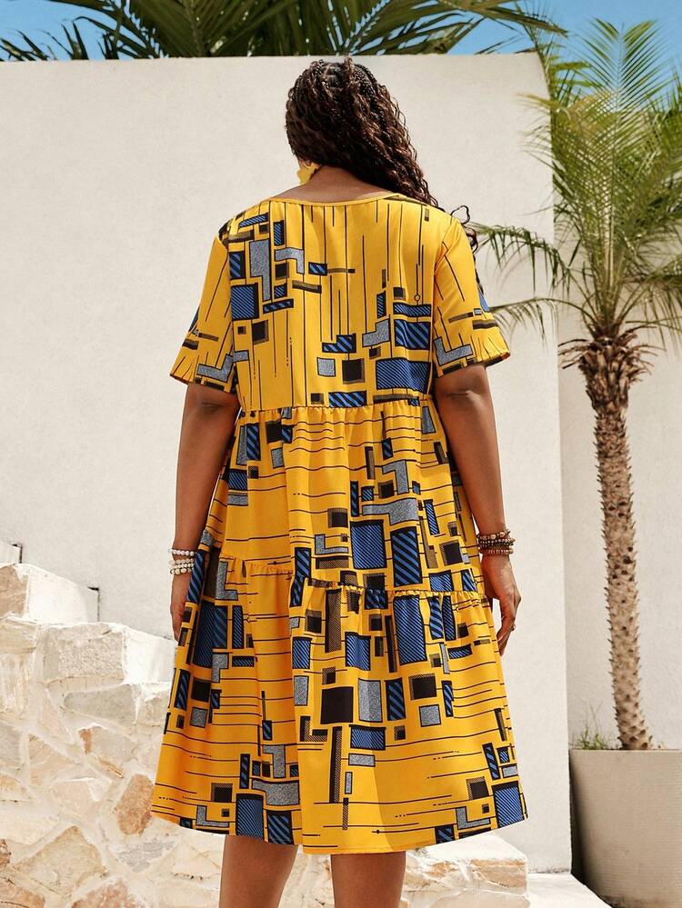 Plus Size Women's Contrast Color Doll Dress For Spring Summer Dress  Summer Outfits Summer Clothes Spring Dress Spring Outfit Women Spring Clothing Floral Dress Floral Dresses For Women Beach Vacation Outfits For Women Vacation Dress Bohemian Women Dresses Yellow Print Dress Summer Dresses For Women Spring Dress Women Beach Dress Holiday Dresses Country Dress Floral Dress Zanzea Dress For Women Plus Size Yellow Dress