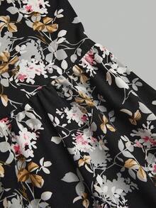 Sweetra 大码女士浪漫度假印花花瓣袖方领迷你连衣裙，粉色 - 彩色 - 查看 7