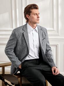 Officeau Men Lapel Neck Single Button Blazer Without Tee - Light Grey - View 1