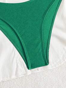 Swim Chiccia Bộ bikini lệch vai thanh lịch màu nâu bóng, chất liệu vải bóng, đính hạt, thích hợp cho nữ đi biển mùa hè và lễ hội âm nhạc. - màu xanh lá - Xem 3