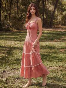 Sweetness French Countryside Romantic Fitted Sleeveless Red & White Plaid Dress - Red - View 7