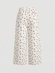 SHEIN MOD 大码女式印花口袋纽扣门襟休闲百搭日常阔腿牛仔裤 - 彩色 - 查看 5