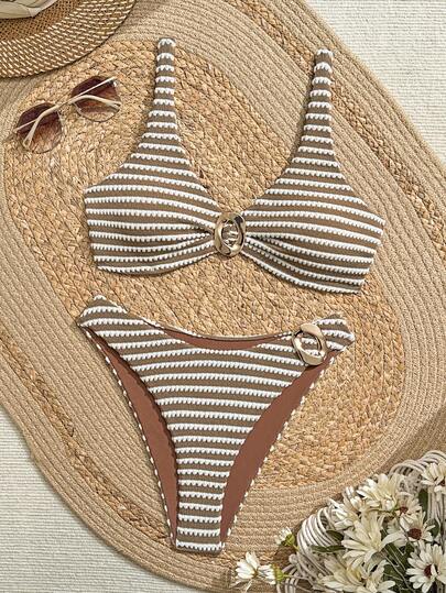 Swim Chiccia 2026 New Spring/Summer Women 2pcs Specialty Fabric Metal Accent Swimsuit & Swim Shorts Beach Vacation Sexy Swimwear Set