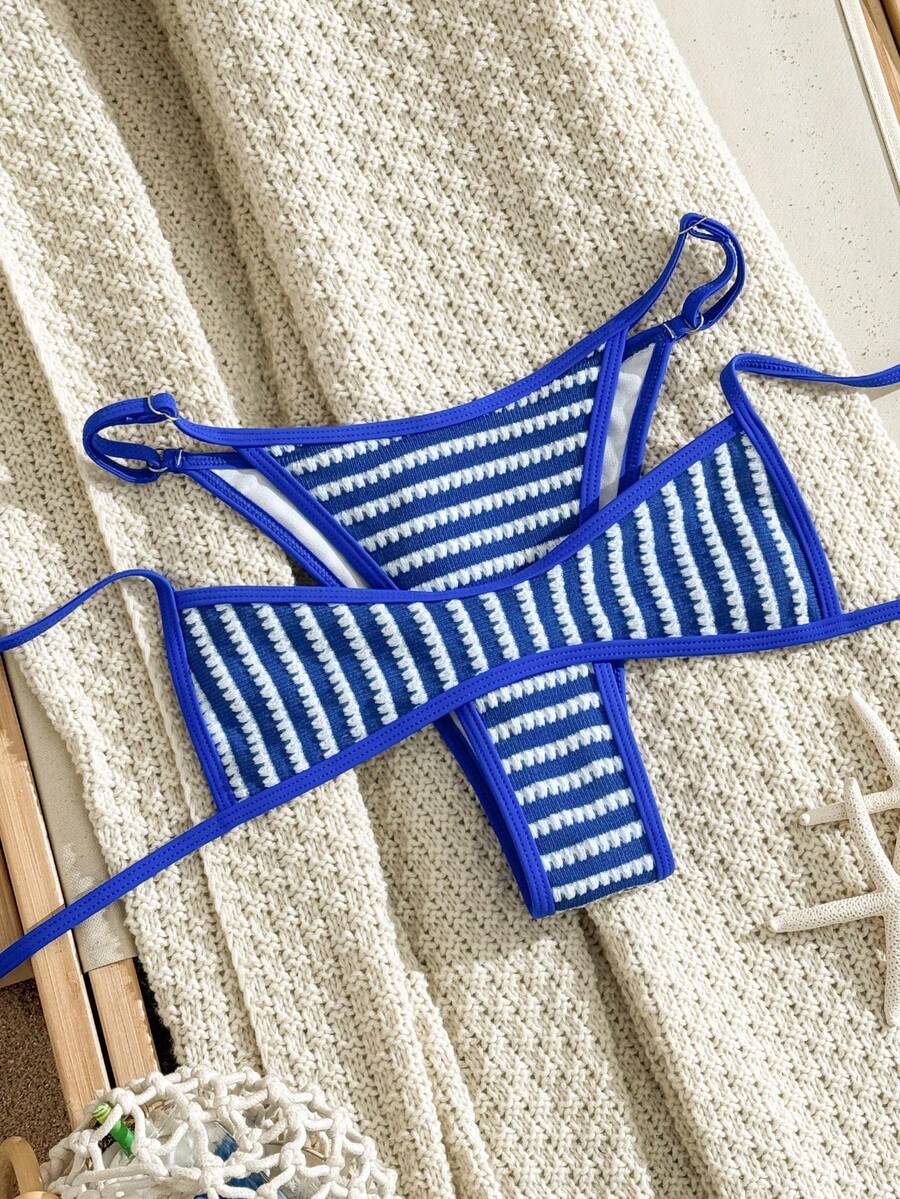 Swim Vcay 2026新款春夏两件套女士特殊面料泳衣和泳裤，休闲度假优雅沙滩泳装套装 - 藍色 - 查看 1