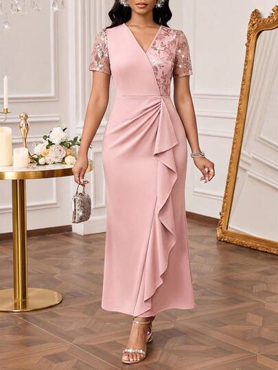 SHEIN Lady Đầm ngắn tay đơn sắc tối giản dành cho nữ