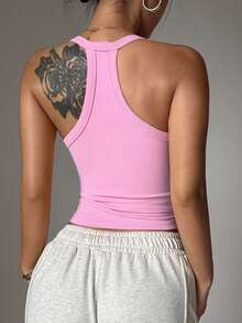 SHEIN Sovereign Charm 3 Stücke/Set Damen Große Größen Sport T-Shirt, Weste in Weiß, Pink, Schwarz, nahtlos gestrickt dehnbar sexy Yoga, Golf, Outdoor Lässig Sport Trägerhemd, beliebter Stil - Verschiedenfarbig - Übersicht 7