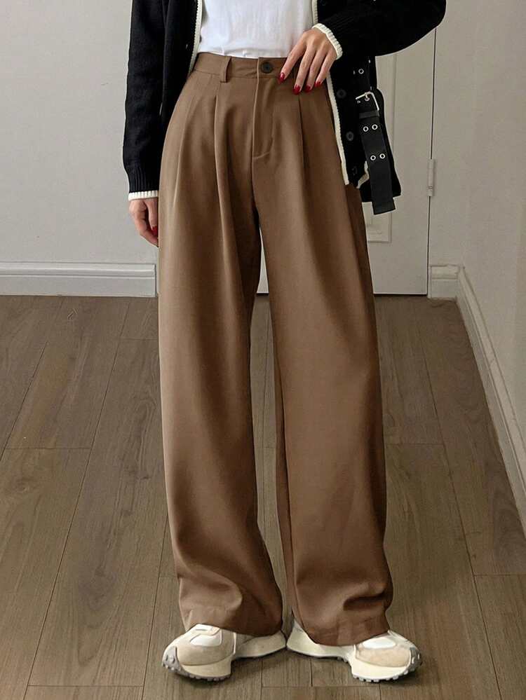 Women's Solid Color Straight Leg Casual Pants, Suitable For Commuting In Summer